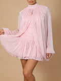 Chic Birthday Party Pink Pleates Ruffled Mini Dress for Women Strapless Design Shiny Fabric with Smock for Stylish Outings