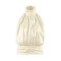 High End Sexy Shiny Fabric Halter Neck Vest Female Sleeveless Ruched Design Backless Tank Top for Chic Daily Outing