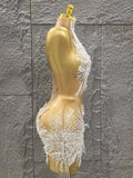 Sexy Mesh See Through Pearl Lace Party Mini Dress Celebrate Birthday Photo Shoot Wear Performance Stage Costume