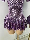 Sexy Women Short Sleeve Sparkly Sequins Stage Dress Luxury Evening Party Nightclub Performance Costume Stage Wear