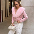 Elegant Faux Fur Coats Women's Warm Puffy Slim Long-Sleeve Collared Cardigan Winter Fashion High-Street Women Outwear