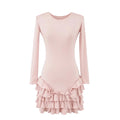 Solid Slimming Spliced Bows Dresses for Women Round Neck Long Sleeves Patchwork Ruffles Fold Dress Female Clothing