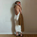 Halter Pleated Maxi Dress For Women Sleeveless Sexy Backless Dress High Street Evening Party Clothes Bodycon Fashion