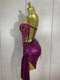 Women Party Celebration Sexy Stage Nightclub Outfit Sparkly Diamonds Crystals Mesh Short Two Pieces Set Luxury Birthday Dress