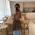 Summer Sleeveless Work Shirt Multi-Pocket Belted Loose Top For Women Lapel Collar Button Fashion Solid Color Cardigan Top