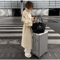 Detachable Triangle Shawl Long Puffer Coat Stand Collar Waist Tie Belt Button Solid Loose Women Coats 2026 Winter Commute Outfit