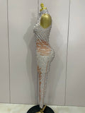 Luxury Stage Outfit Women Celebrate Evening Birthday Party Nightclub Dance Sexy Sparkly Rhinestones Sleeveless Sheath Jumpsuit