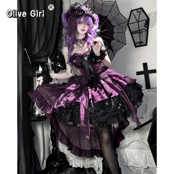 Olivegirl Elegant High-end Lolita Vintage Dress 2026 Summer Women Slim Sweet Bow Lace Evening Dress Ball Gown Princess Dress