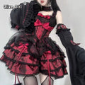 Olivegirl Black and Red Lolita Dress JSK Sweet Hotsweet Iolita Dress Cute Anime Cosplay Female Dress Birthday Party Party