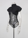 Black Loose Spliced Mesh Jumpsuits for Women Stand Collar Sleeveless Sexy Temperament Jumpsuit Female Fashion New