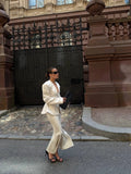 Women 2026 Spring Summer Blazer Two Piece Deep V Neck Peplum Waist Button Top Mermaid Long Skirt Commute Matching Set