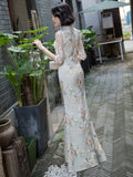 Elegant Female Qipao Dress Retro Mandarin Collar Cheongsam Sexy Mermaid Evening Party Dress Applique Vestidos De Festa