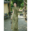 Olive Girl Romantic Qipao for Garden Wedding 2026 Fairycore Photoshoot Everyday Wear S-XXL XS-3XL Plus Size Romantic Garden Party Editorial Not Costume Qipao Cheongsam Chinese Dress Chinese Heritage Fashion Women