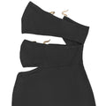 Women Sexy Strapless Cutout Maxi Dress Gold Metal Ring Decor High Waist Side Slit Bodycon Long Dress Clubwear Night Vestido