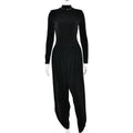 Sexy Hot Girl Solid Color Jumpsuits for Women Round Neck Long Sleeve Backless Side Split Streetwear Jumpsuit Female