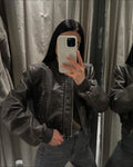 Women's Jacket New Vintage Imitation Leather Bomber Jacket Coat Top Women's Style
