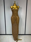Luxury Rhinestones Sexy Mesh See Through Bodycon Dress Women Birthday Evening Cocktail party Gown Red Carpet Club Stage Outfit