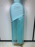 Women Sleeveless Sexy V-neck Tassel Bodycon Bandage Dress Celebrity Elegant Evening Party High Quality Club Birthday Dress