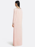 Loose Solid Crystal Bead Elegant Chic Dresses For Women Round Neck Long Sleeve Solid Long Maxi Dress Female