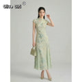 Olive Girl Dramatic Qipao for Ren Faire 2026 Garden Wedding Fairycore Photoshoot S-XXL XS-3XL Plus Size Dramatic Silhouette Romantic Editorial Not Costume Ren Faire Dress Qipao Cheongsam Chinese Dress Chinese Heritage Fashion Women