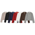 Women Double-Breasted Stand Collar Cropped Jacket Long-Sleeved Solid Zipper Metal Button Fashion Street Coat Autumn Winter