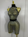 Sexy Nightclub Bar Photoshoot Stage Costumes Sparkly Diamond Mesh See Through Mini Dress Women Evening Party Club Birthday Dress