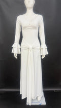 Elegant Curvy White Long Sleeve Dress Women's Sexy V Neck Lace Backless Maxi Dresses Winter Autumn Evening Female Clothing 2026