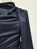 Navyblue Irregular Bodycon Dresses for Women Stand Collar Flare Sleeve High Waist Sexy Party Mini Dress Female New