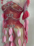 Luxury Sparkly Rhinestones Pearl Leaves Sexy Mesh Long Dress Women Celebrate Party Birthday Wedding Dress Nightclub Stage Outfit