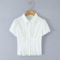 Solid Two Peice Set for Women Lapel Short Sleeve Shirt Low Waist Spliced Fungus Edge Mini Skirt Sweet Suit Female