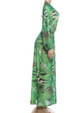Tiger Stripe Print Long Dress Woman Autumn Trend Deep V-Neck Backless Lantern Sleeve Beach Party Elegant Vestidos