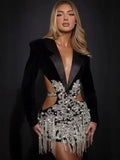 Women Cross-Border Foreign Trade Luxury Rhinestone Fringe Sexy Hollow Suit Dress Fashion Hot Girl Party Dress