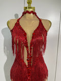 2026 New Sparkly Rhinestones Tassel Mesh Sexy See-Through Dress Latin Dance Outfits Women Bar Nightclub Show Party Stage Costume