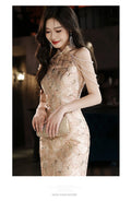 New Chinese Style Dress Halter Beads Qipao Sexy Evening Banquet Gown Women Sleeveless Robe De Soiree Bride Wedding Vestidos