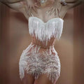 Glamorous Tassel Mesh Birthday Party Dress Stage Performance Costume Dance Waist Splicing Hip Wrap Skirt Outfit Vestidos De Gala