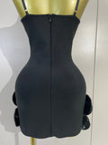 Elegant Chic 3D Beaded Flower Spaghetti Strap Short Bodycon Bandage Dress Luxury Party Prom Gown Birthday Wedding Guest Dresses