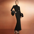 Women Elegant Evening Club Party Trumpet Long Sleeves Sexy Turtleneck Tight Maxi Bandage Dress Black Vestido