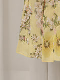 Luxurious Party Folds Design Draped Dress for Women V Neck Flying Sleeve Tunic Floral Printing Vintage Midi Dresses Female
