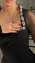 Sexy Square Neck Hot Stamping Mini Dress Elegant Full Sleeve With Perspective High Waist Slim Short Dresses Lady Party Robes
