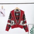 Printed Women Outerwear Tassel V Neck Knit Cardigan Cropped Knit Sweater Loose Drop Shoulder Cut Daily Fashion Wear 2026 Autumn