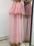 Sexy Top Skirt Mesh Designer Women's Outfit Two Pieces Backless Evening Party Birthday Dress Nightclub Stage Performance Costume