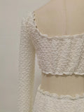 White Spliced Fungus Two Piece Set Female V Neck Long Sleeve Vest Beach Vacation Women's Skirt Sets Summer Fashion
