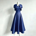 Retro Solid Color Satin Fake Two Piece Shawl Long Dress 2026 New Women'S High Waisted Dress Elegant Dinner Gown