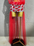 Women Sheer Mesh Rhinestone Skirt Long Tulle TrainSexy Costume For Club Party Stage ShowEvening Performance Events
