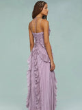Women'S Irregular Pleated Slim Chiffon Long Dress Sexy Backless Ruffle Fashion Party Prom Elegant Evening Gown 2025 New