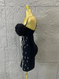 Elegant Black Bodycon Dress with Pearl Embellishments and Tulle Rose Bustier Ideal for Women Formal Event Evening Party