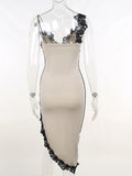 Sexy Lace Party Dress Women Deep V-Neck Irregular Chic Patchwork Design Skinny Maxi Bodycon Midnight Stretch Clubwear