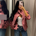 Vintage Waist Cinched Women's Suede Jacket Stand Collar Long Sleeve Single Breasted MilitaryJackets 2026 Autumn Lady Chic Coats