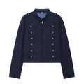 Women Double-Breasted Stand Collar Cropped Jacket Long-Sleeved Solid Zipper Metal Button Fashion Street Coat Autumn Winter