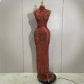 Luxury Shiny Mirror Rhinestones Hollowed-out Long Dress 2026Women Celebrity Evening Party Catwalk Prom Stage Photo Shoot Dresses